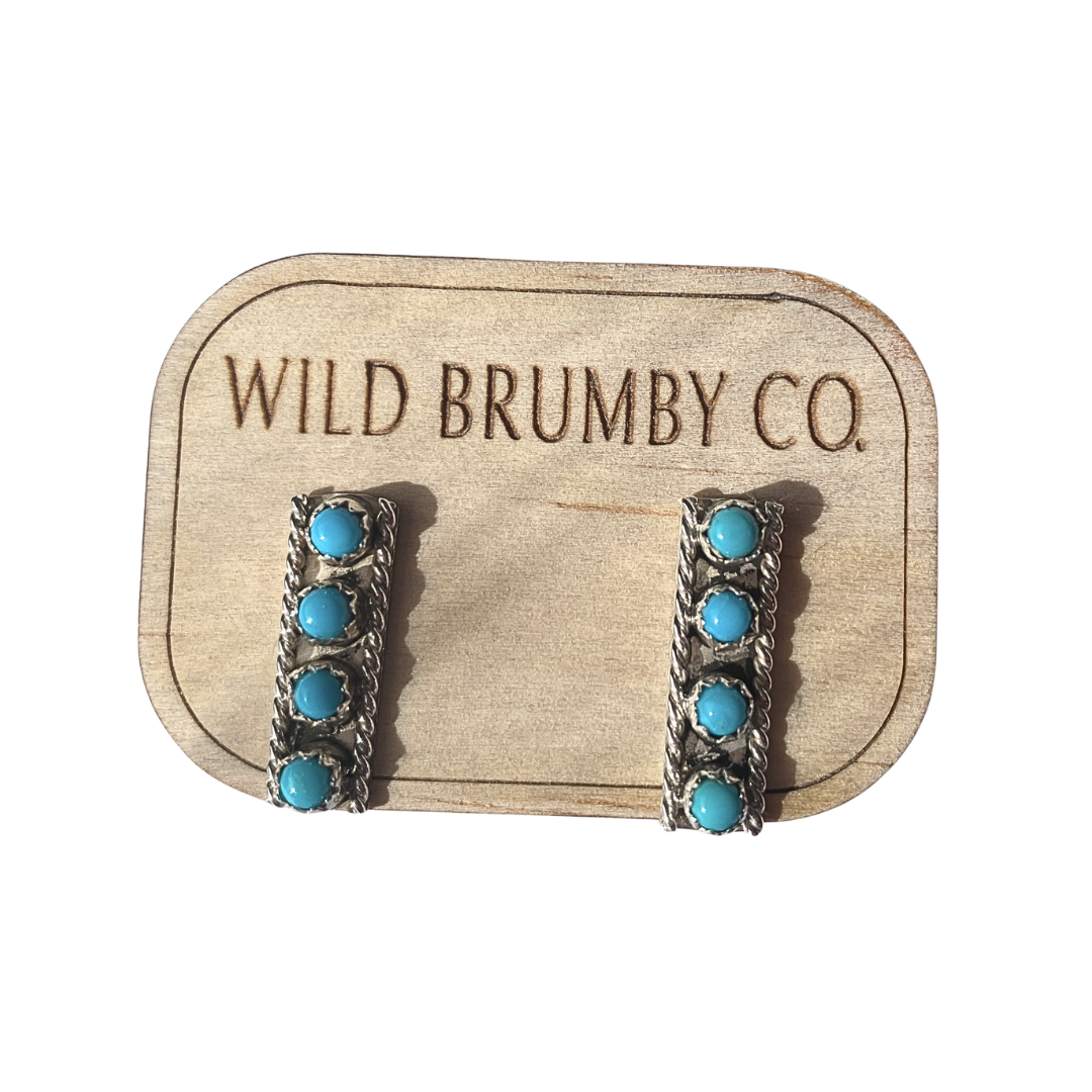 Navajo Handmade Kingman Turquoise Earrings - Esther White