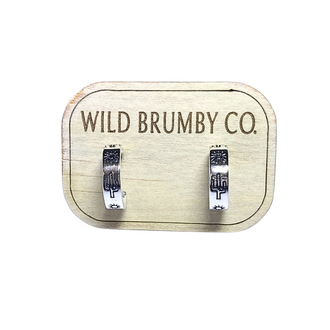 Sterling Silver Cactus Sun Huggie Earrings