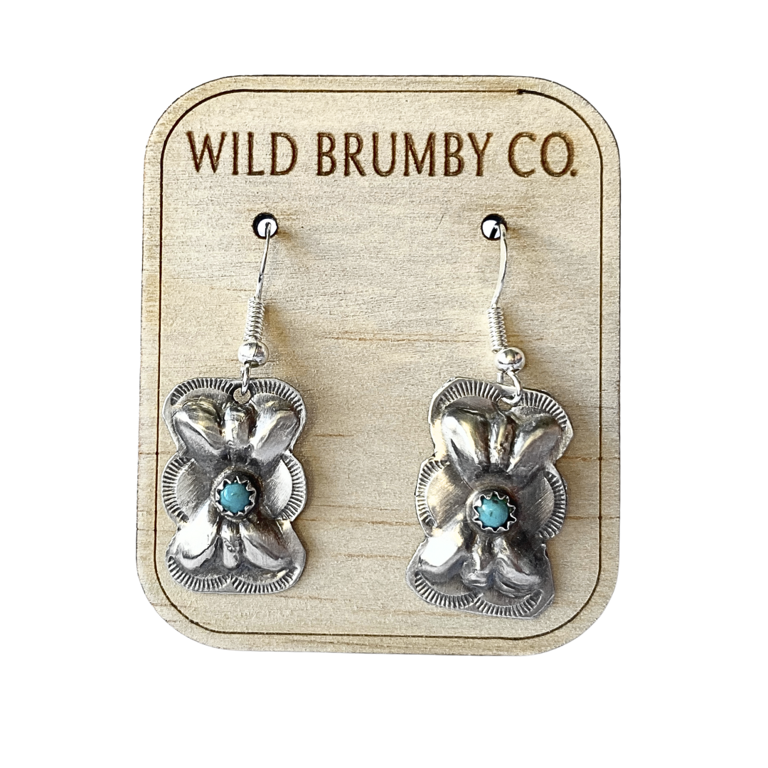 Navajo Handmade Kingman Turquoise Earrings - Joan Begay