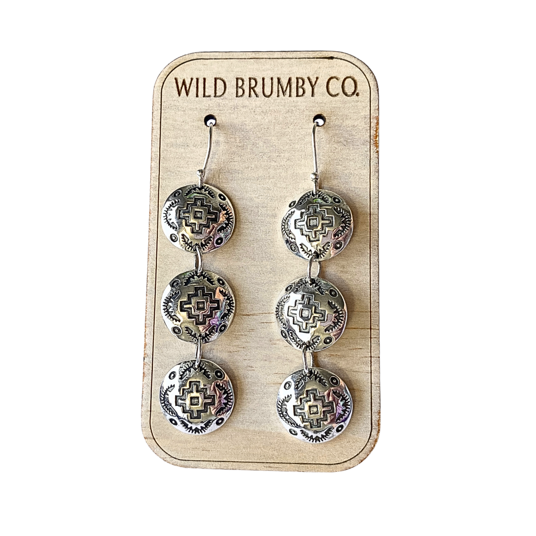 Southwest Stamped Drop Silver Earrings