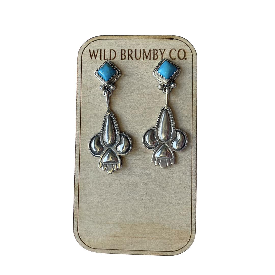 Navajo Handmade Kingman Turquoise Earrings - Verley Betone