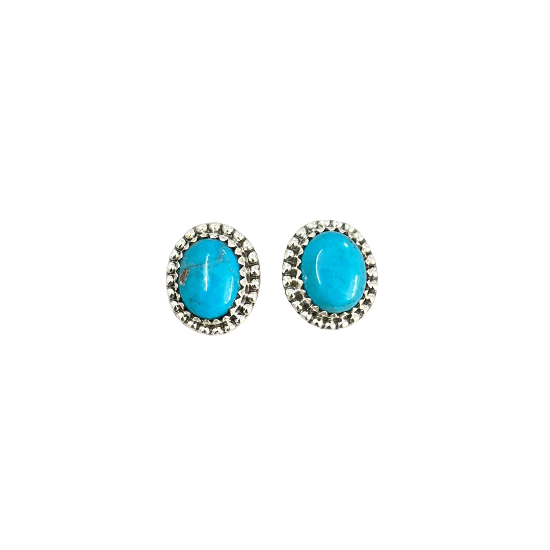 Brumby Moon Stud Earrings - Kingman Turquoise & 925 Sterling Silver