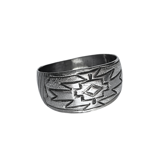 Silver Aztec Ring - Florence Tahe Navajo Made