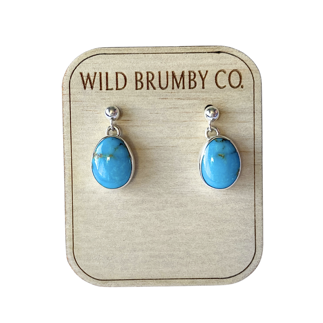 Navajo Handmade Kingman Turquoise Earrings - Verley Betone