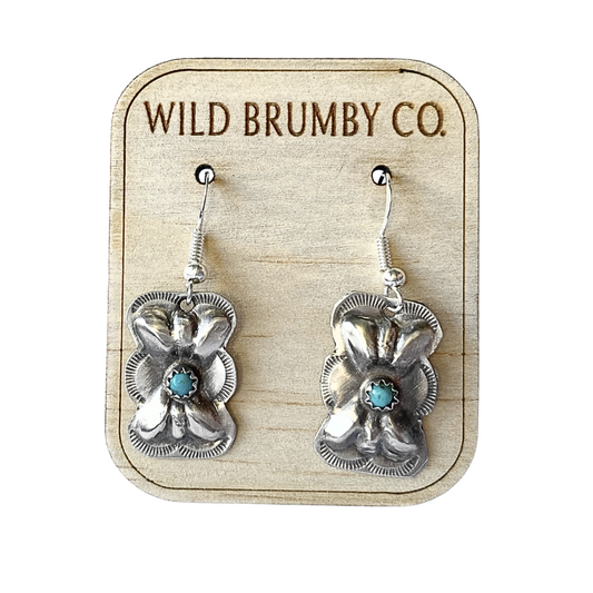 Navajo Handmade Kingman Turquoise Earrings - Joan Begay