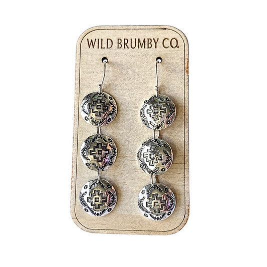 Southwest Stamped Drop Silver Earrings
