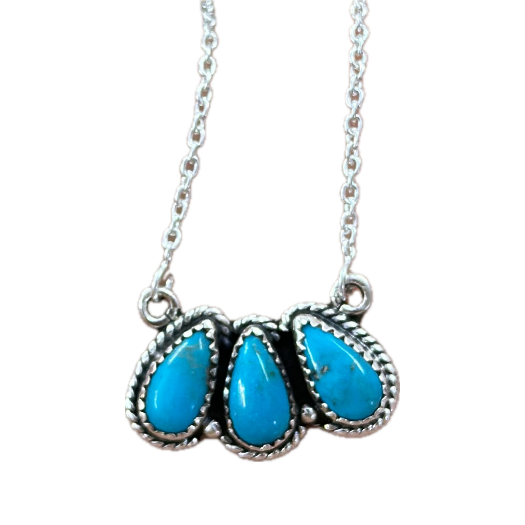 High Country Trio Necklace - Kingman Turquoise & 925 Sterling Silver