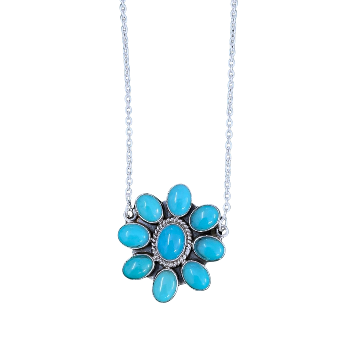 Snow Daisy Necklace - Kingman Turquoise &amp; 925 Sterling Silver