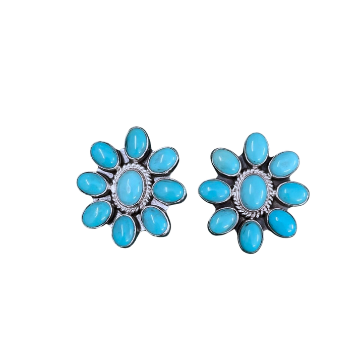 Snow Daisy Earrings - Kingman Turquoise &amp; 925 Sterling Silver
