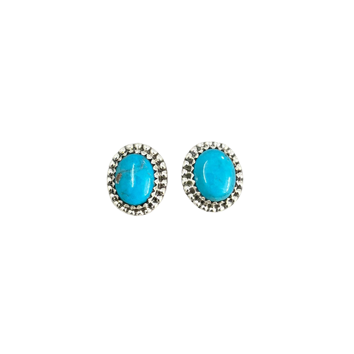 Brumby Moon Stud Earrings - Kingman Turquoise &amp; 925 Sterling Silver