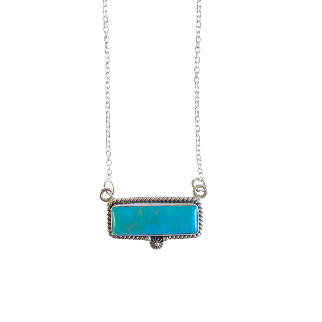 Mountain Stream Bar Necklace - Kingman Turquoise & 925 Sterling Silver