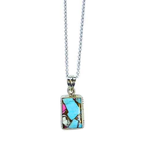 Cotton Candy Turquoise Sterling Silver Pendant Necklace