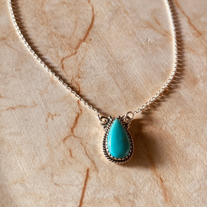 Brumby Tear Necklace - Kingman Turquoise &amp; Sterling Silver