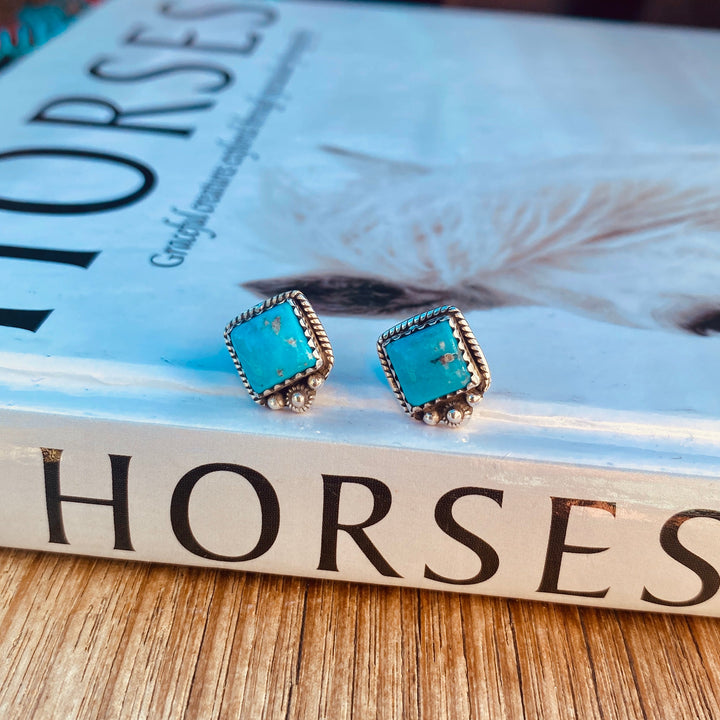 Brumby Heritage Stud Earrings - Kingman Turquoise &amp; 925 Sterling Silver