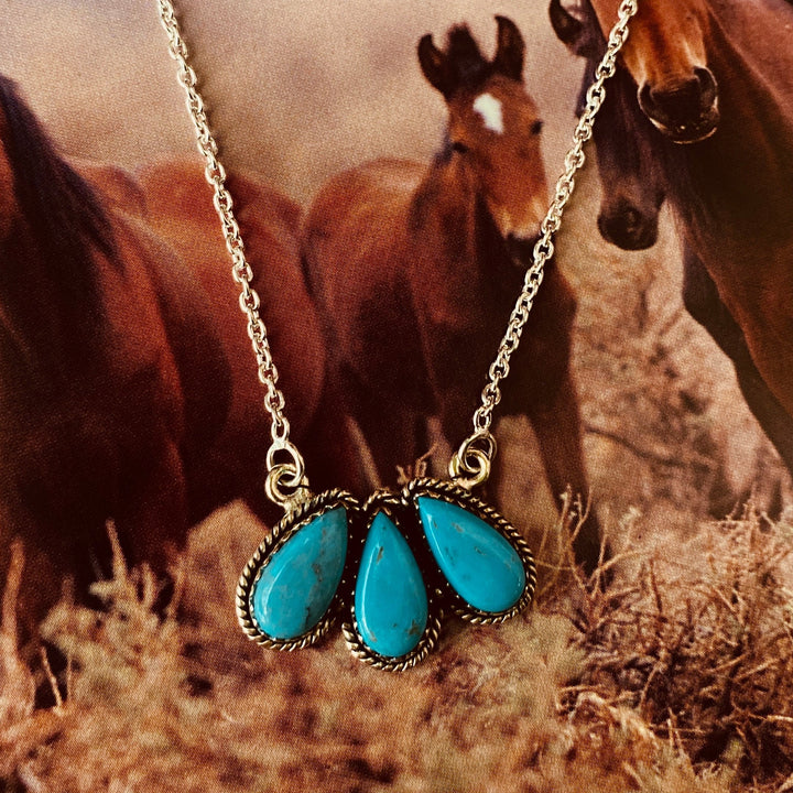 High Country Trio Necklace - Kingman Turquoise &amp; 925 Sterling Silver