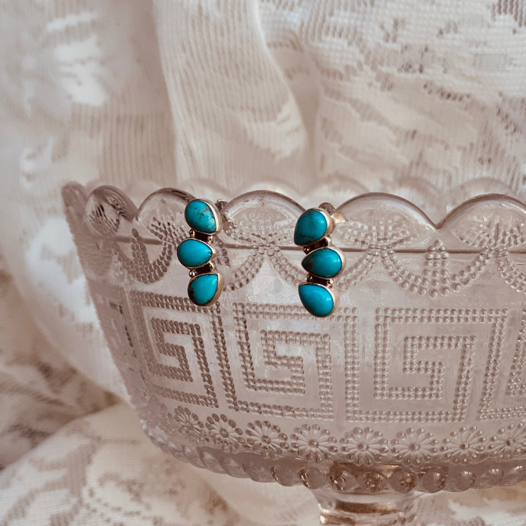 Alpine Dew Earrings - Kingman Turquoise &amp; 925 Sterling Silver