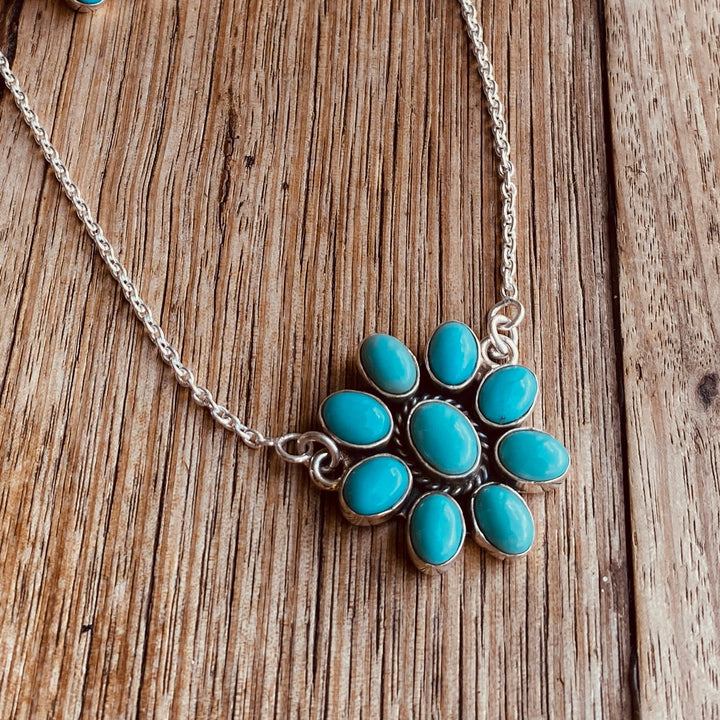 Snow Daisy Necklace - Kingman Turquoise &amp; 925 Sterling Silver