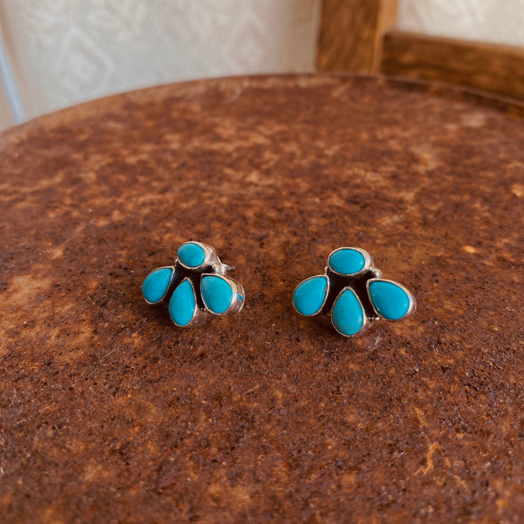 Alpine Bloom Earrings - Kingman Turquoise &amp; 925 Sterling Silver