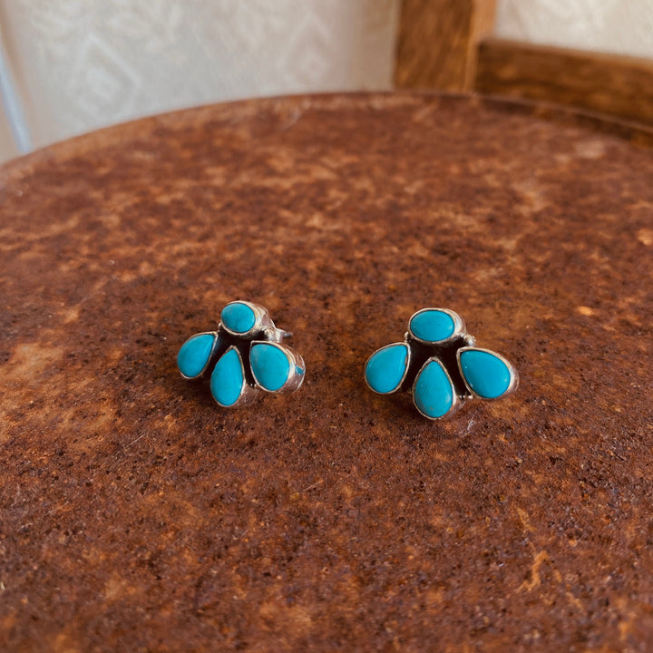 Alpine Bloom Earrings - Kingman Turquoise &amp; 925 Sterling Silver