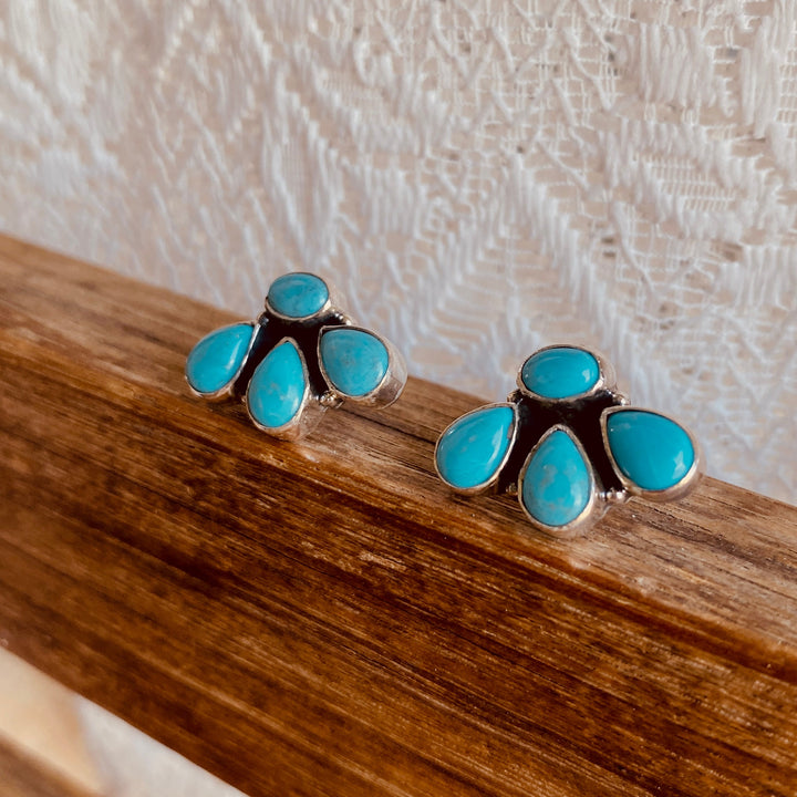 Alpine Bloom Earrings - Kingman Turquoise &amp; 925 Sterling Silver