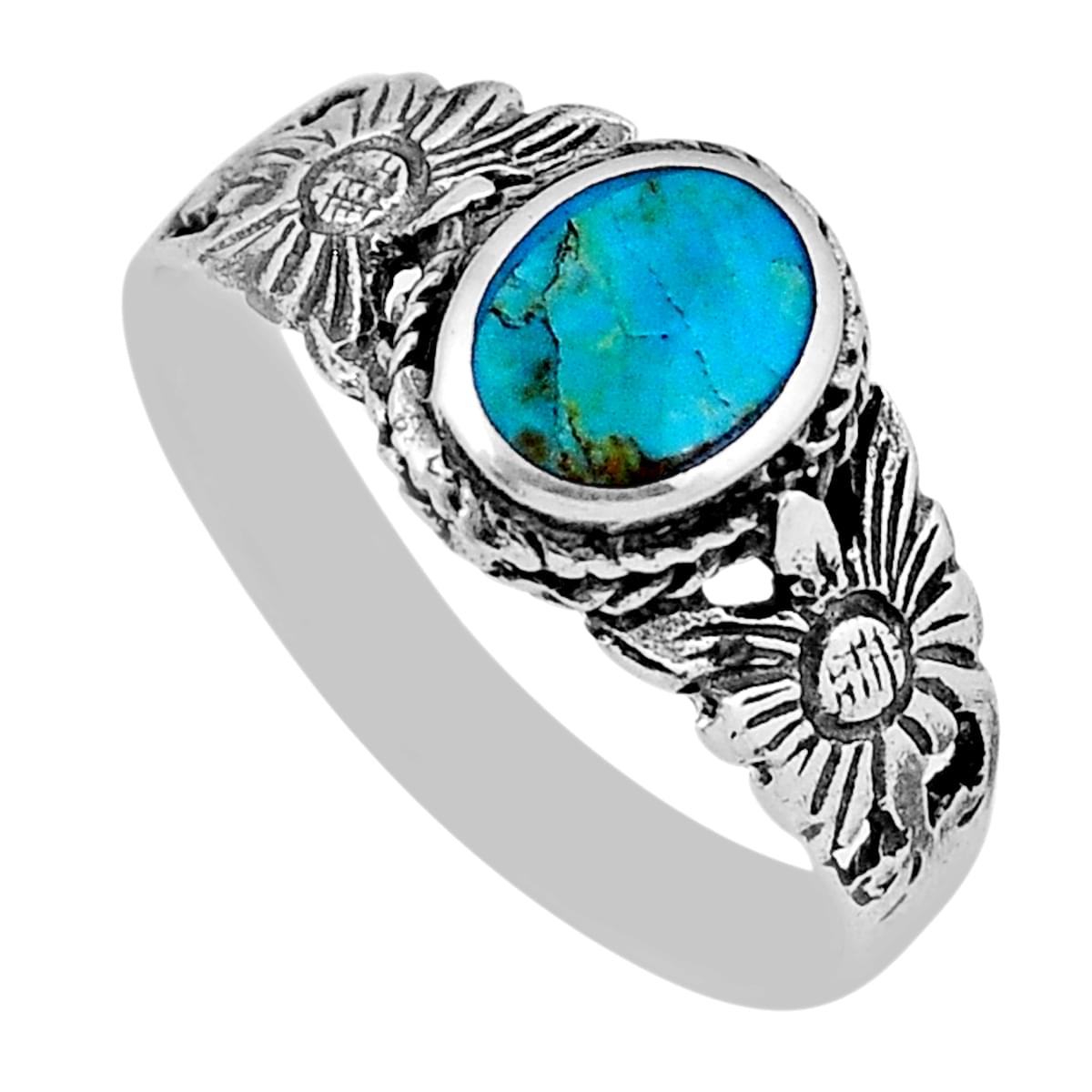 Arizona Turquoise Silver Flower Ring