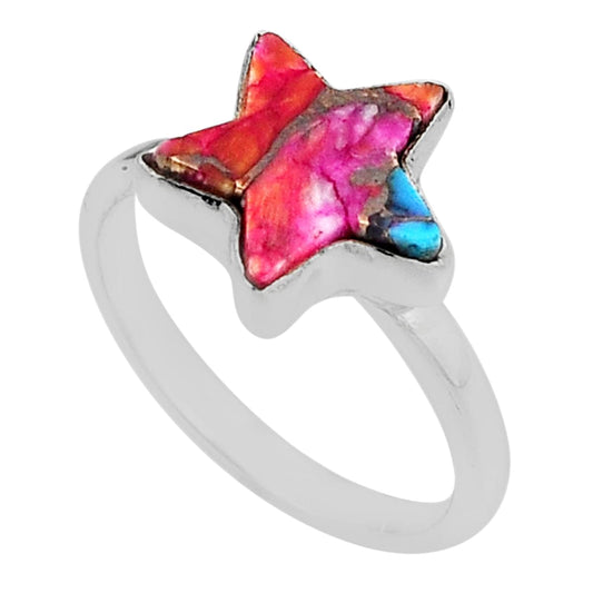 Spiny Oyster Turquoise Silver Star Ring